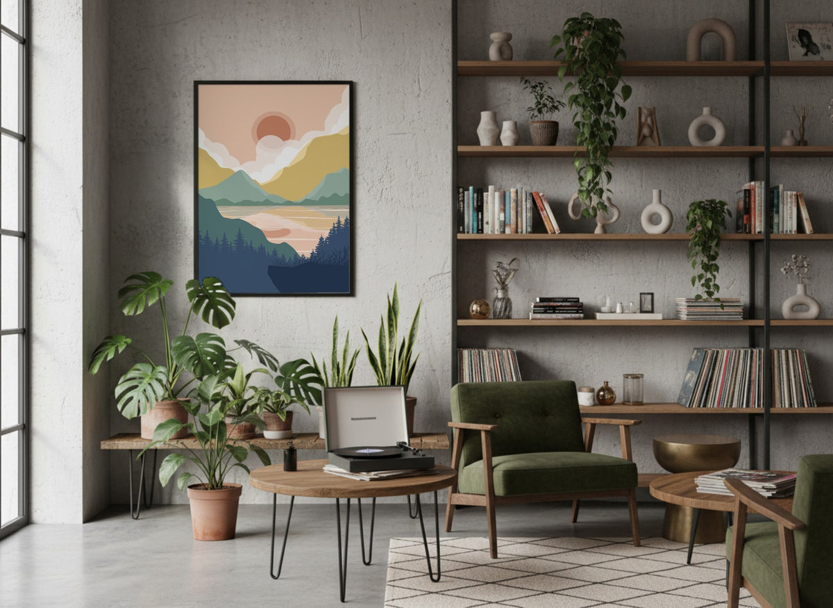 Pastel Mountain Valley Abstract Poster