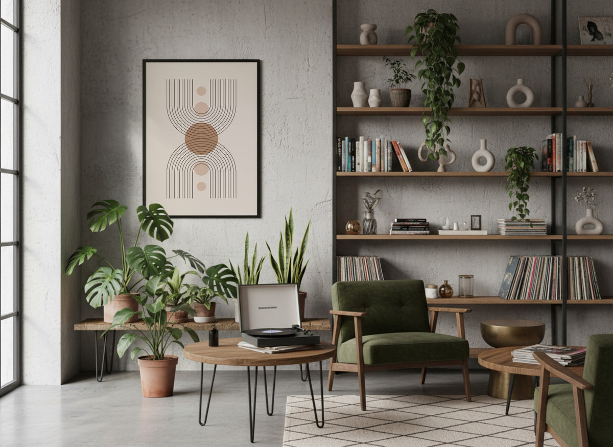 Taupe Central Medallion Lines Poster