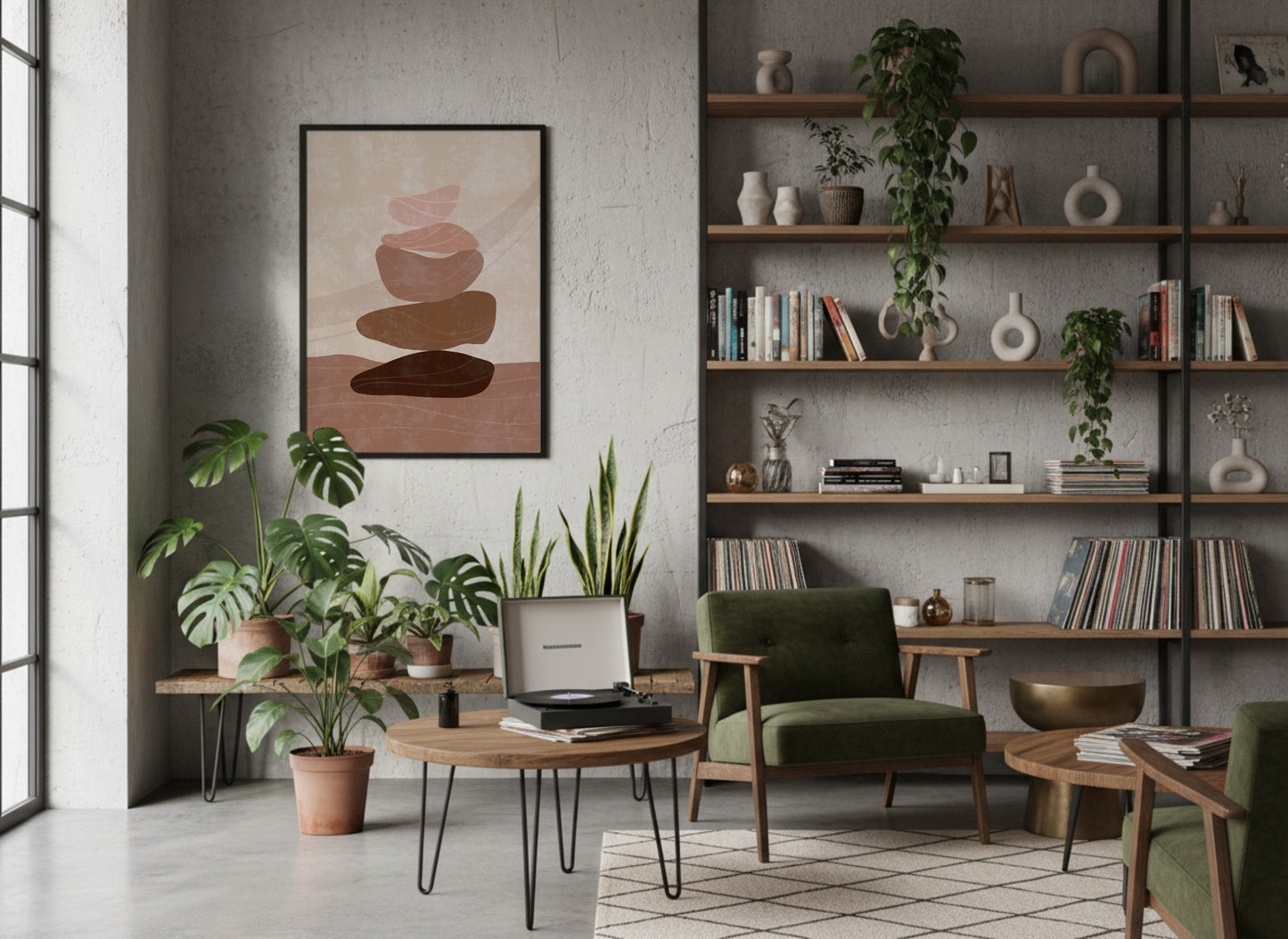 Brown Neutral Stacked Forms Abstract Poster