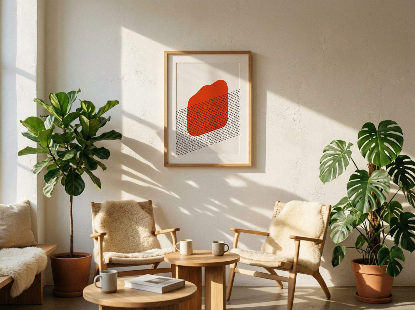 Red Grey Layered Block Abstract Poster