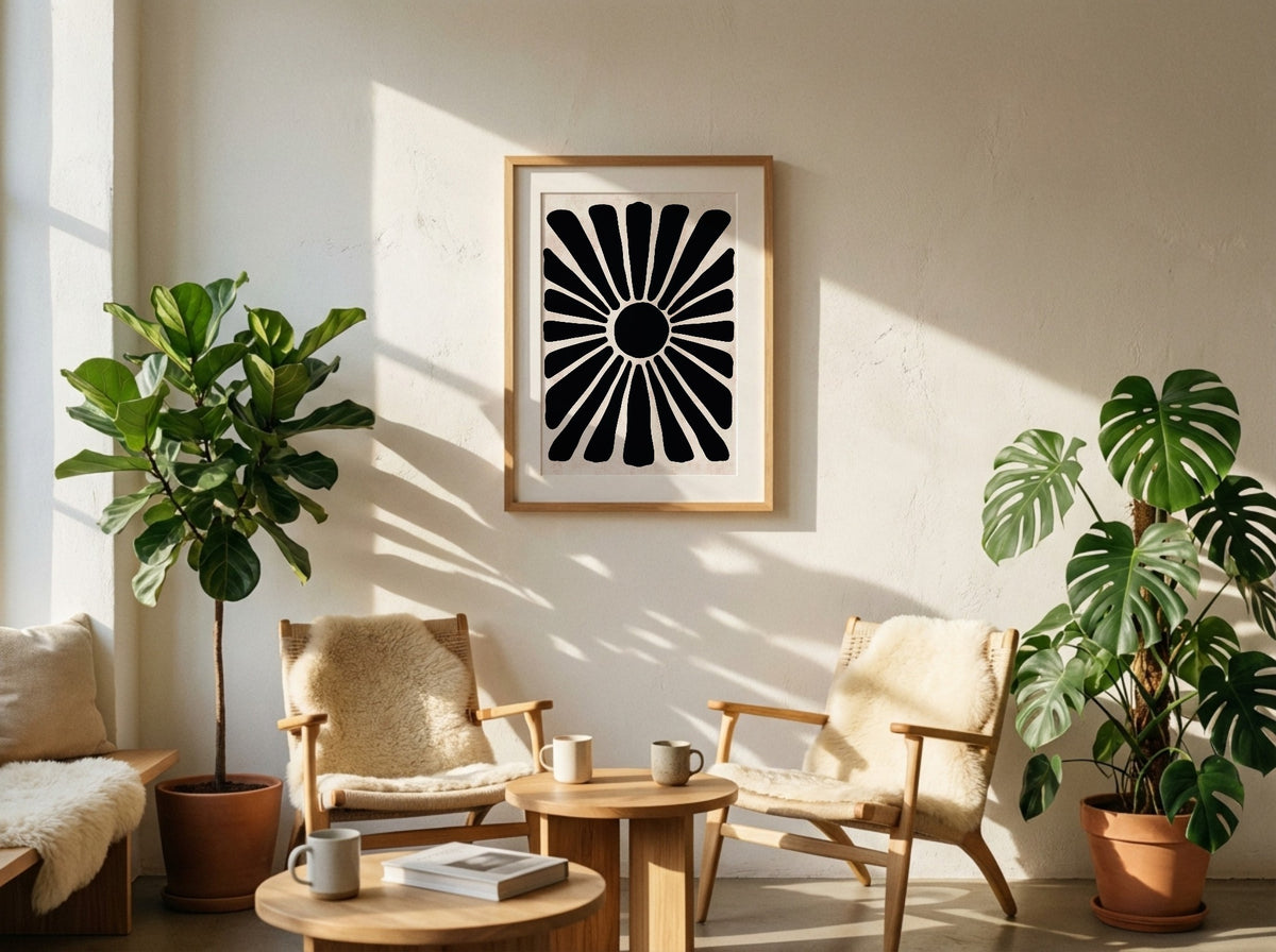 Black White Sunburst Abstract Poster