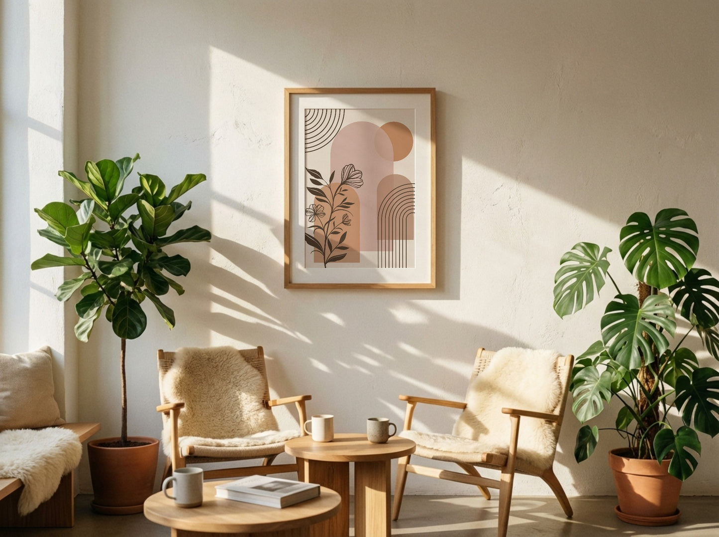 Beige Brown Botanical Architecture Abstract Poster