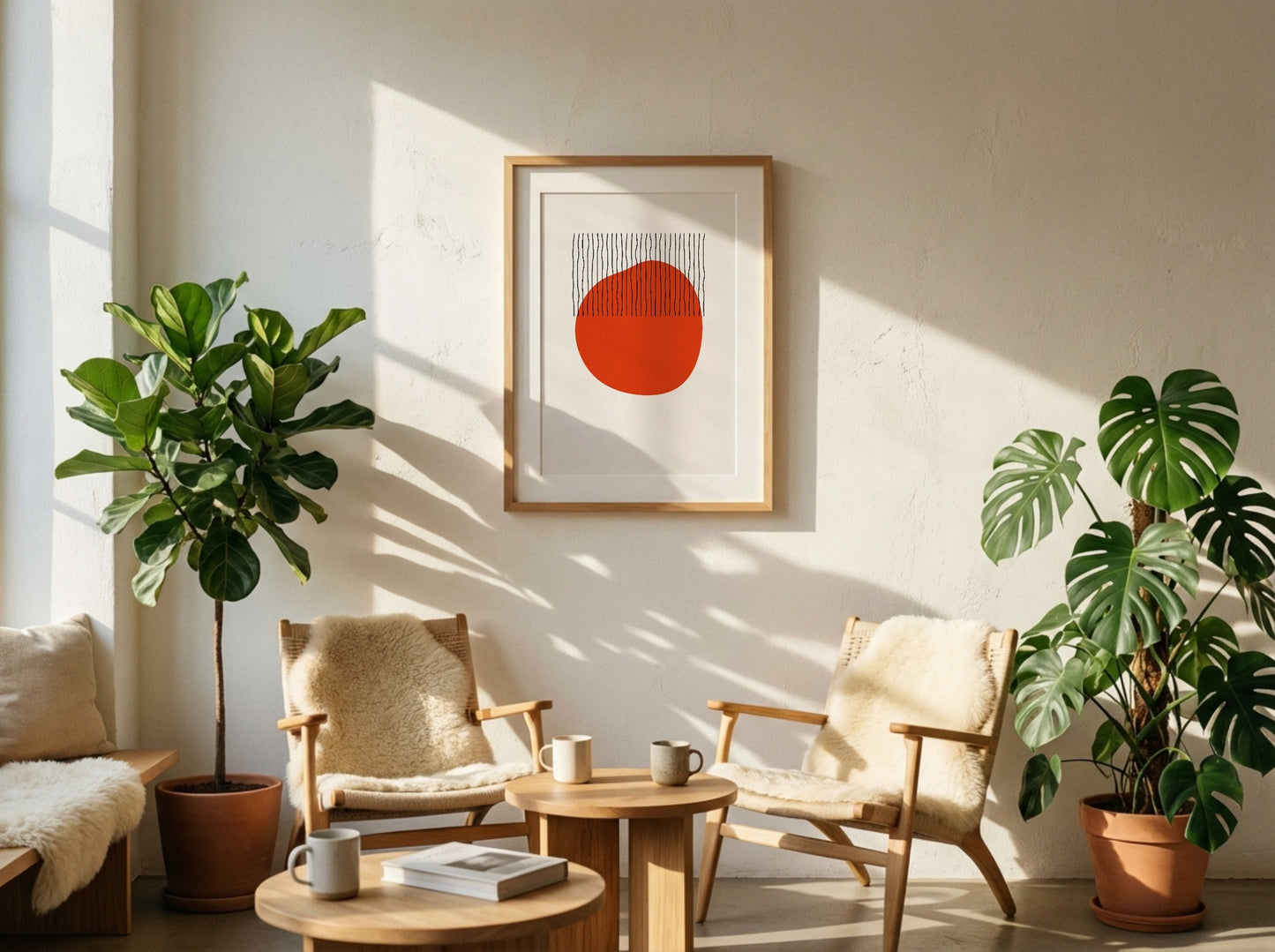 Red Circle Fine Line Abstract Poster