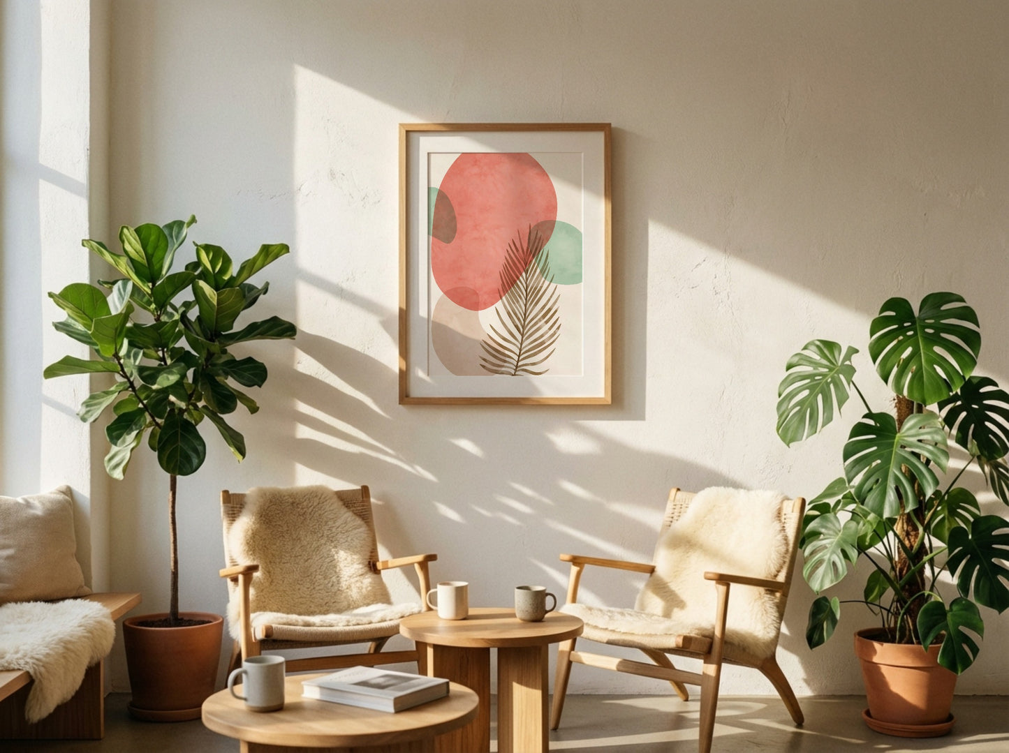Pink Green Layered Organic Forms Abstract Poster