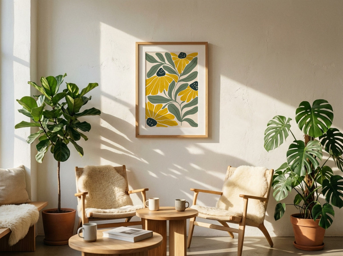 Yellow Green Meadow Floral Poster