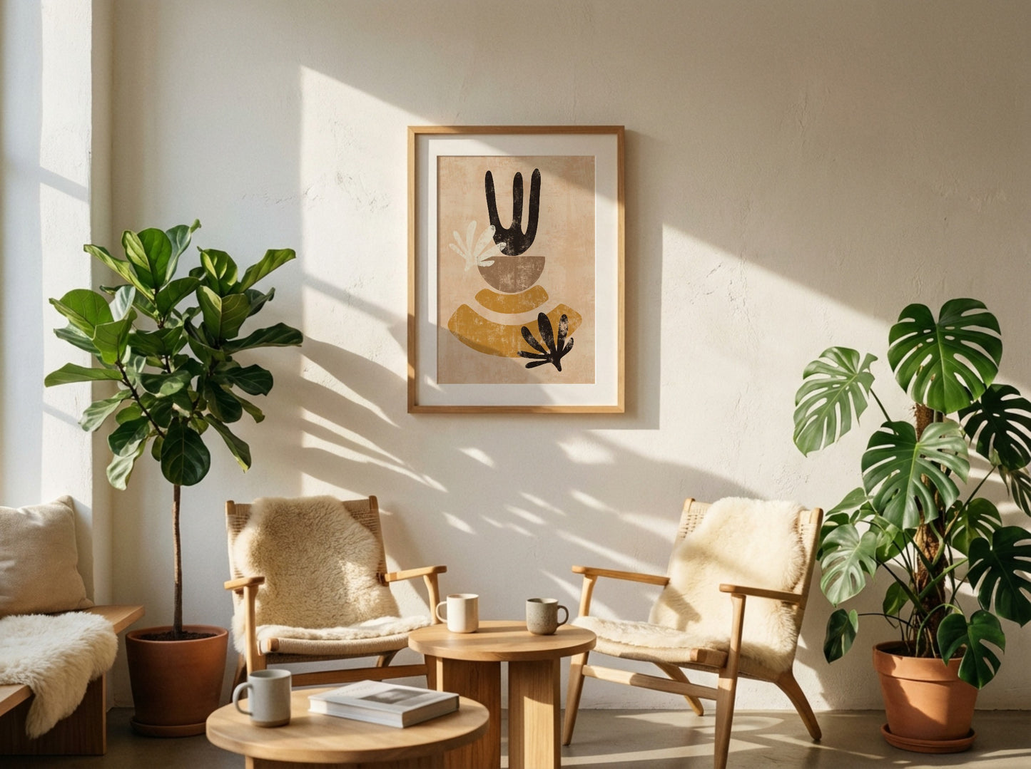 Ochre Black Neutral Linear Abstract Poster