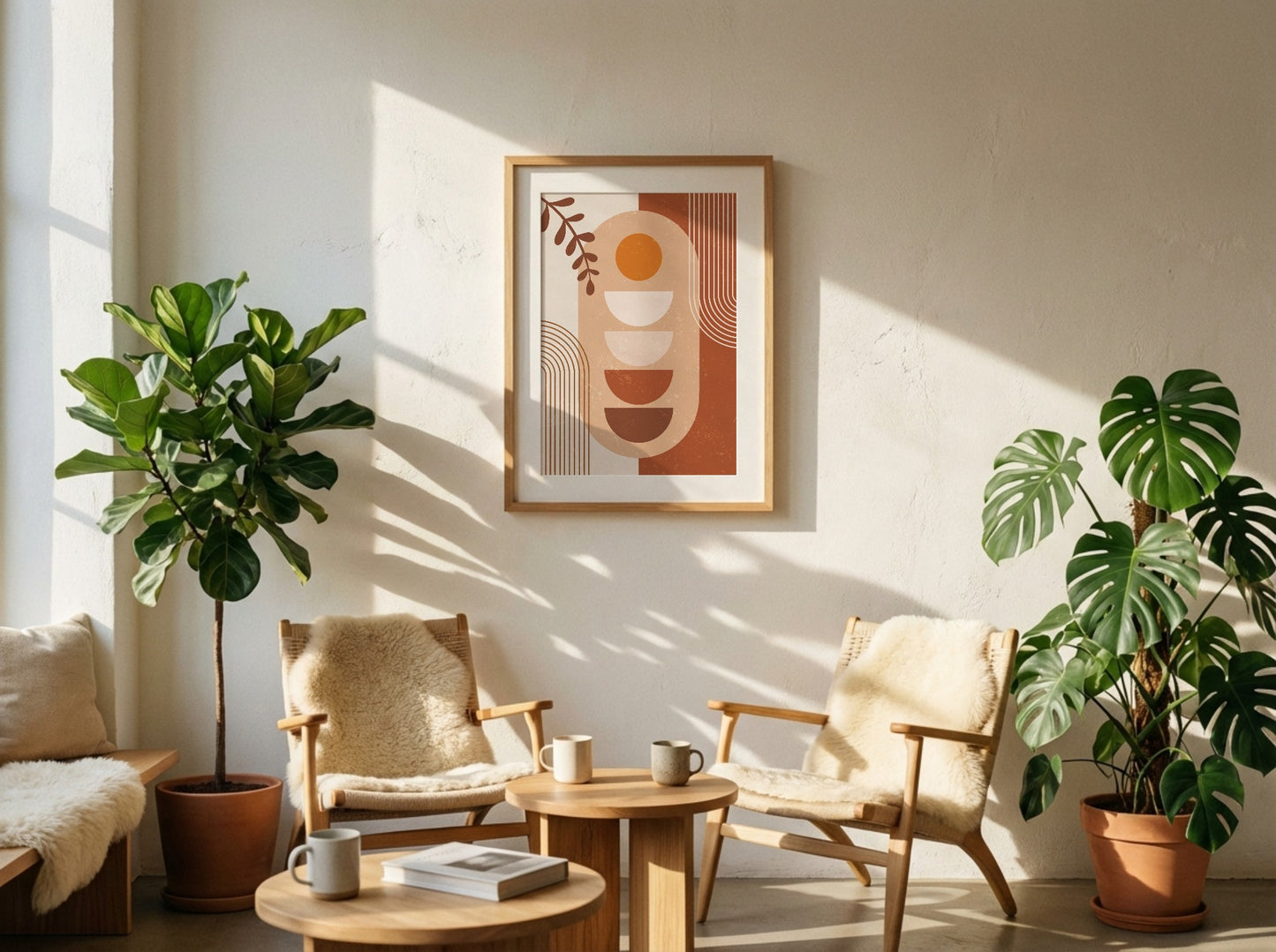 Terracotta Beige Retro Botanical Geometry Poster