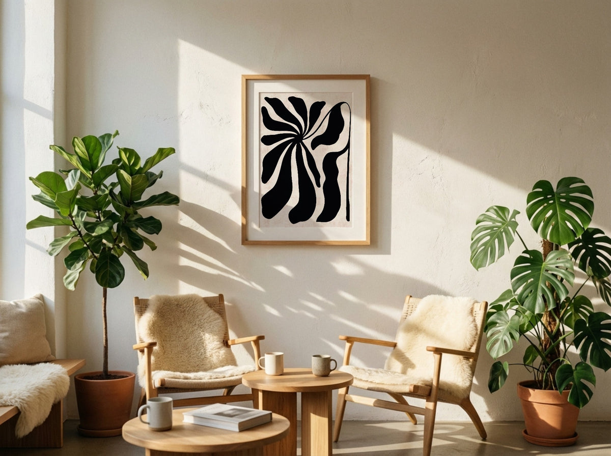 Black White Sweeping Flower Poster