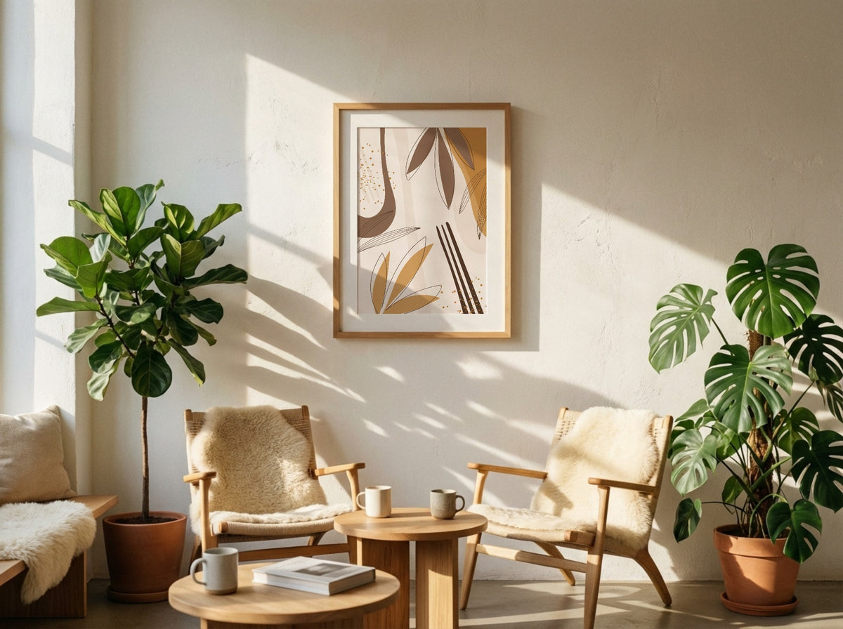 Beige Ochre Linear Botanical Abstract Poster
