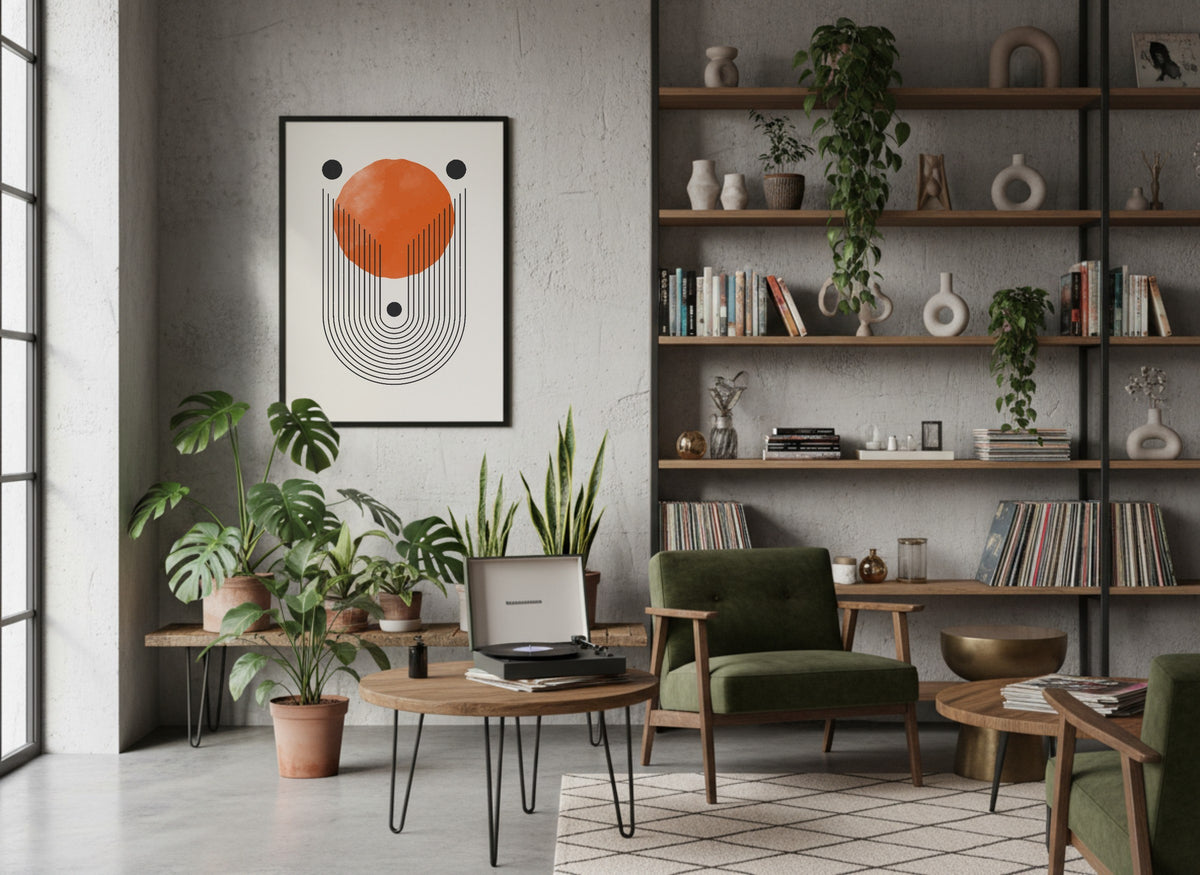 Orange Sun Disc Abstract Poster