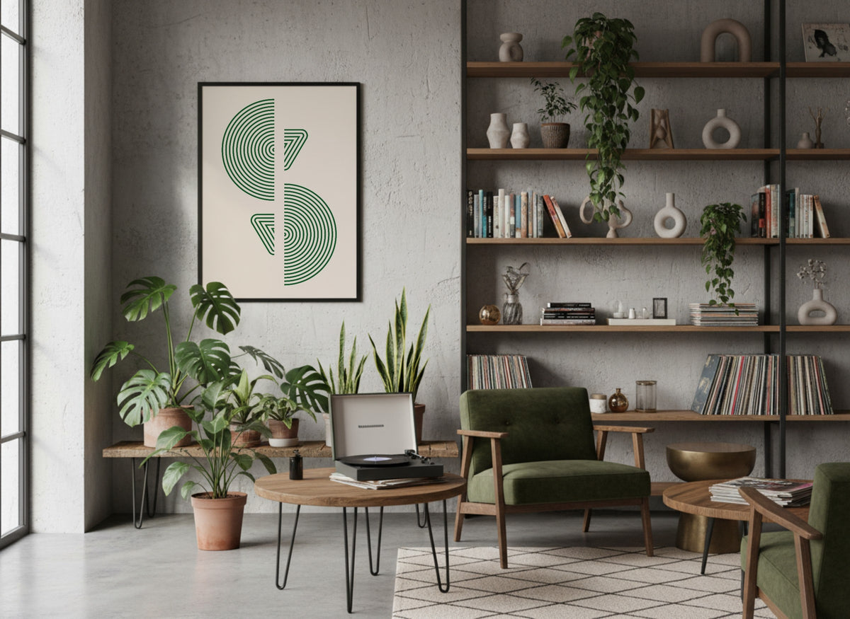 Green Mirrored Leaf Forms Poster
