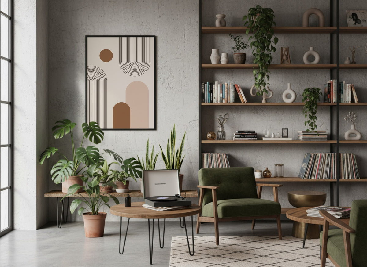 Ochre Grey Vertical Shapes Poster