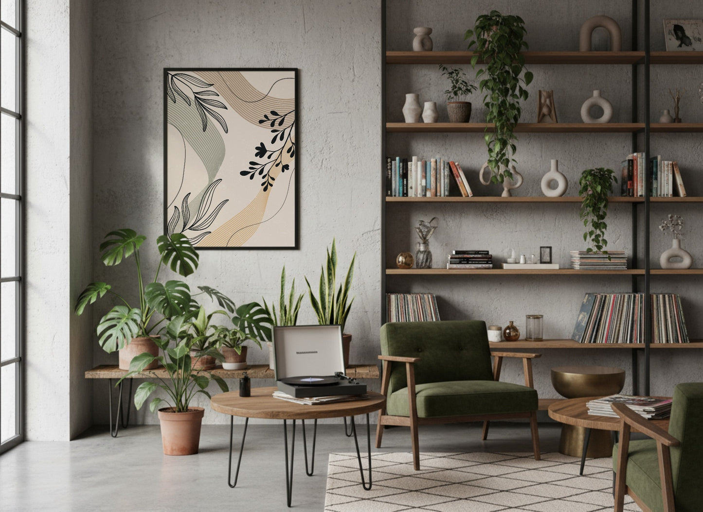 Grey Sage Botanical Line Collage Poster