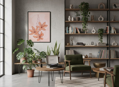 Coral Botanical Linework Abstract Poster