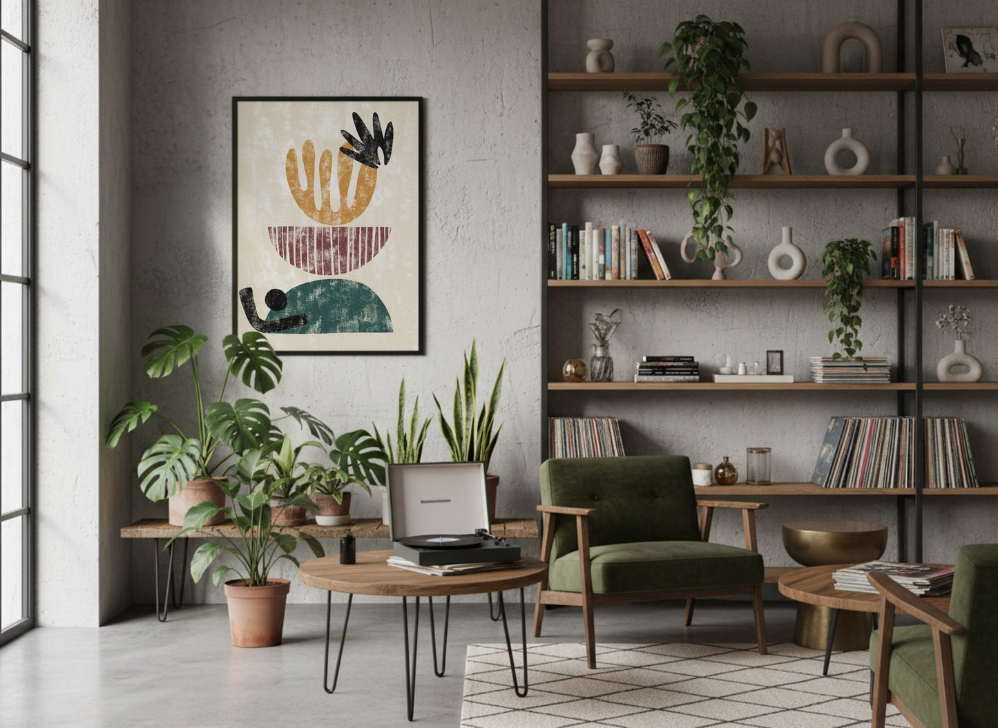 Ochre Blue Graphic Organic Forms Poster