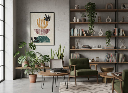 Ochre Blue Graphic Organic Forms Poster