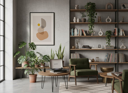 Beige Grey Rounded Balance Abstract Poster