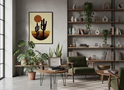 Golden Desert Cacti Sunset Poster