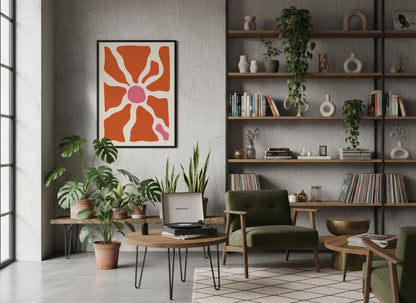 Coral Radiating Flower Abstract Poster