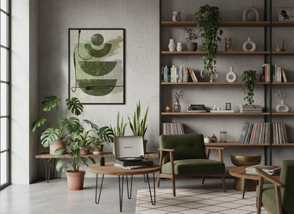 Olive Green Layered Curves Abstract Poster