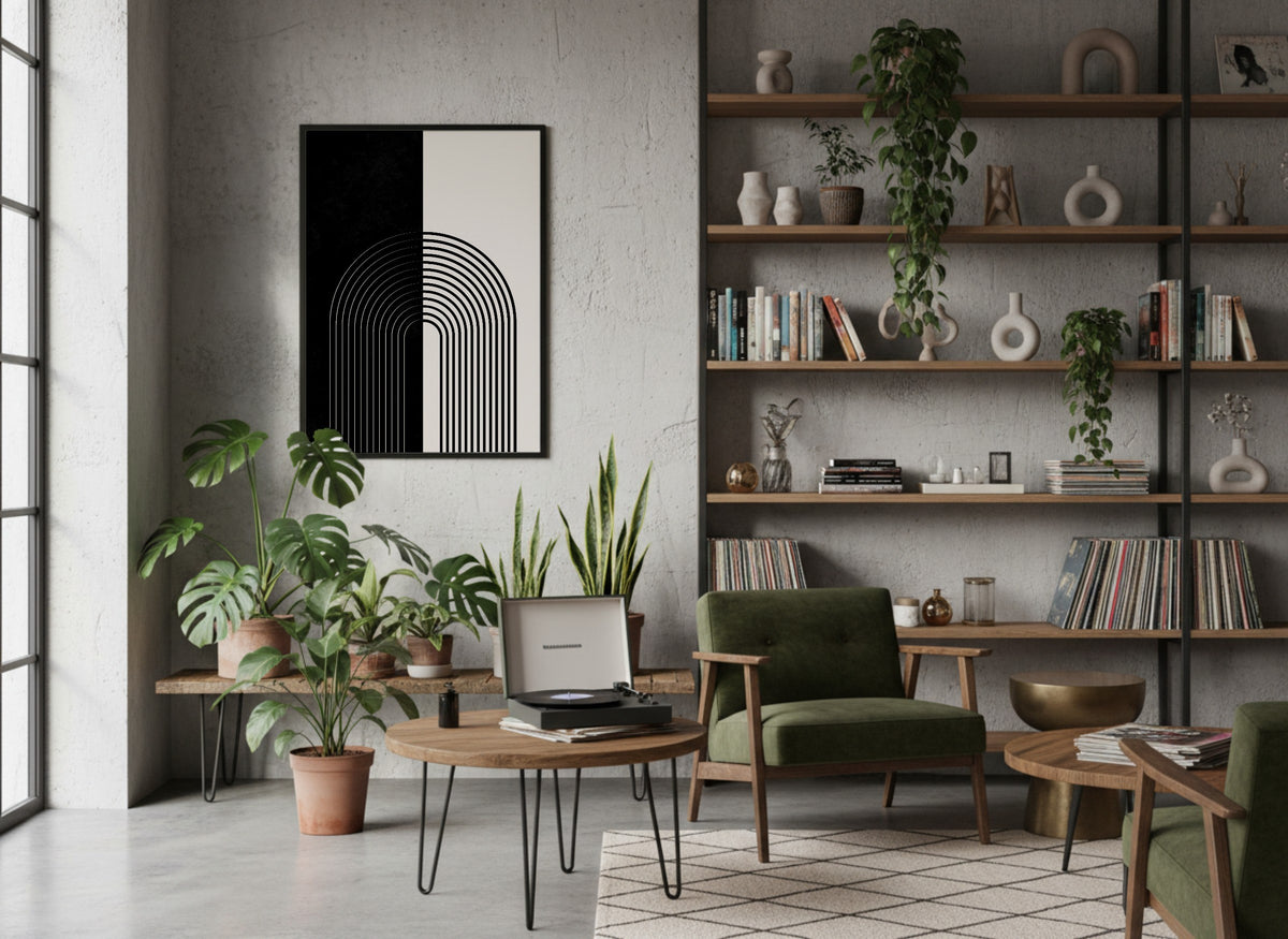 Black and Grey Split Circle Poster