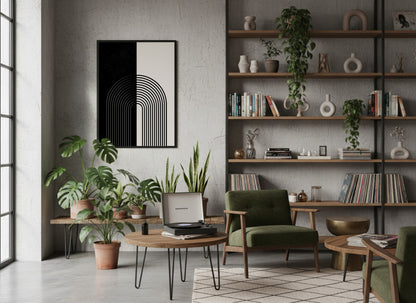 Black and Grey Split Circle Poster