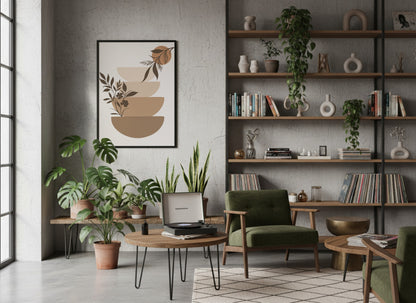 Olive Beige Botanical Bowl Abstract Poster