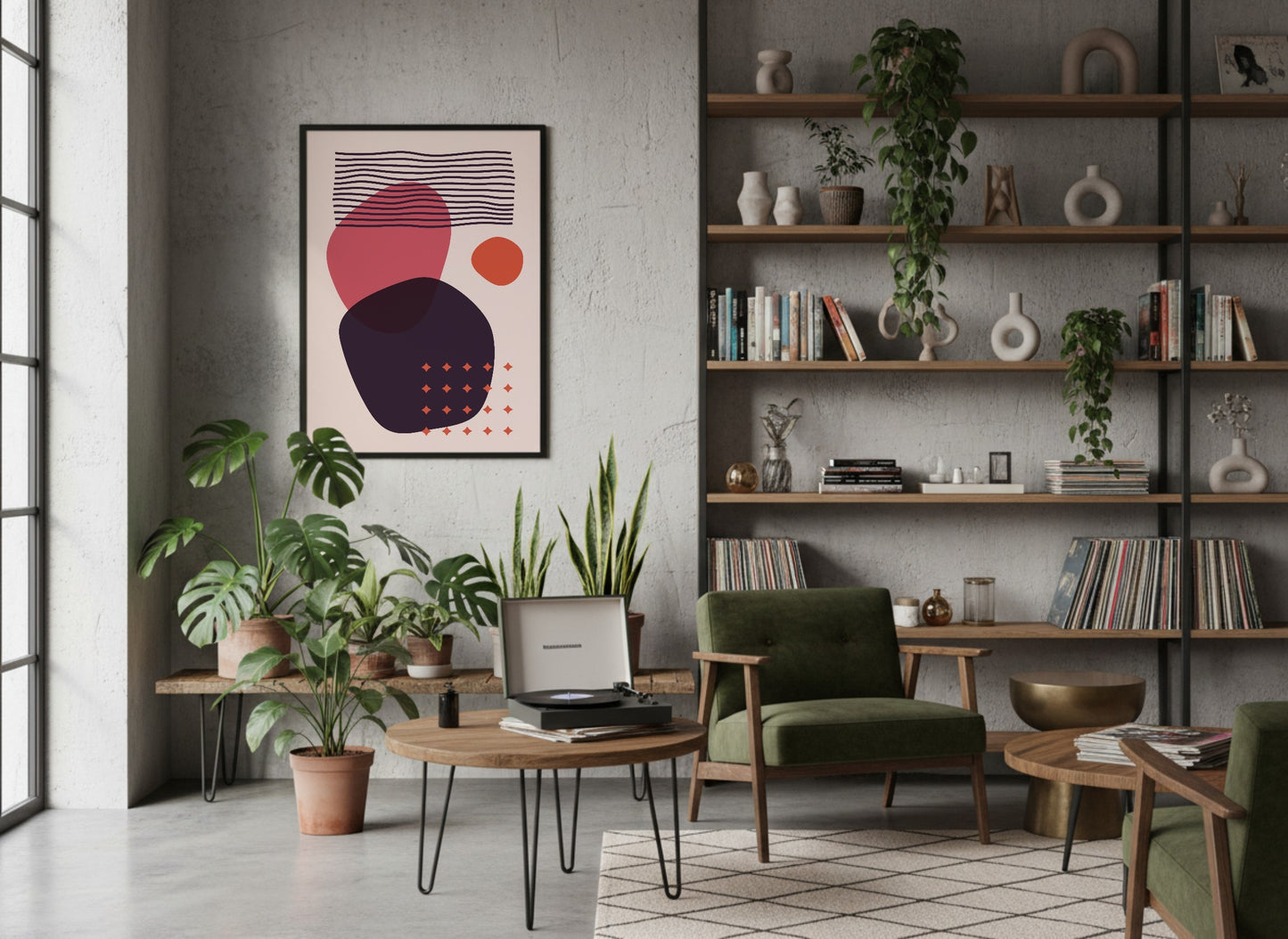 Navy Peach Layered Circles Abstract Poster
