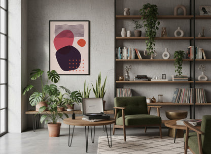 Navy Peach Layered Circles Abstract Poster