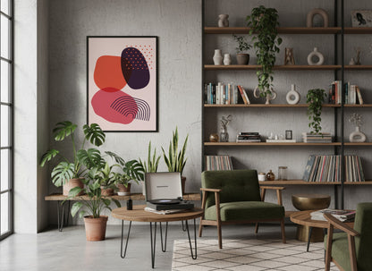 Pink Navy Layered Graphic Forms Abstract Poster