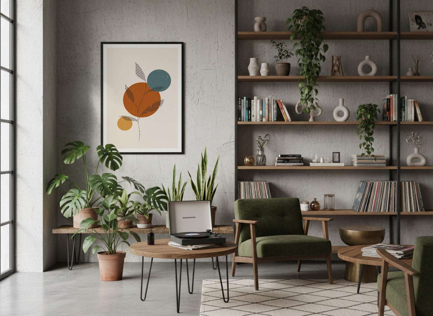 Teal Ochre Stacked Circles Abstract Poster