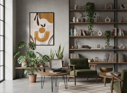 Brown Ochre Botanical Forms Abstract Poster