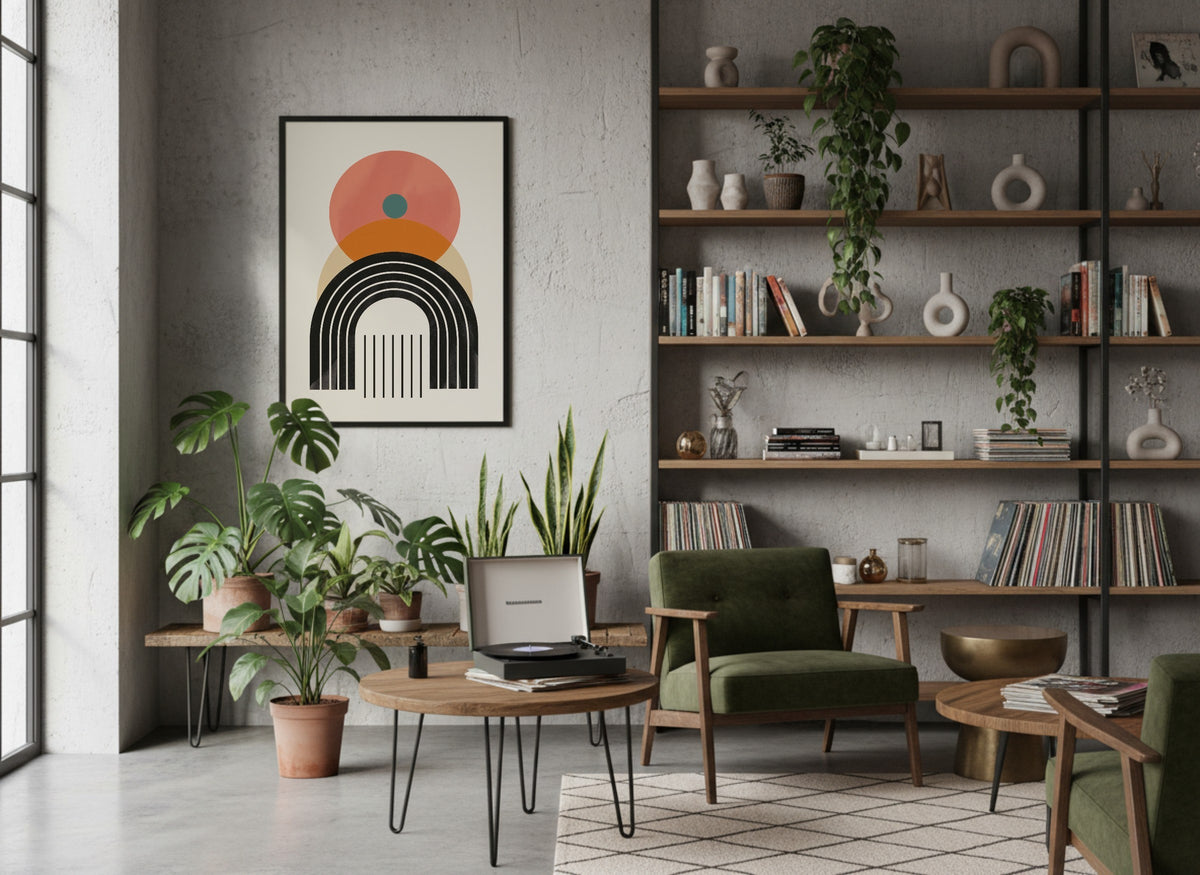 Coral Sun and Black Rainbow Poster