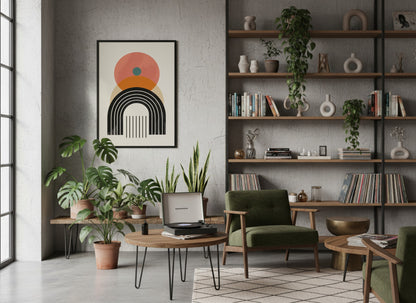 Coral Sun and Black Rainbow Poster