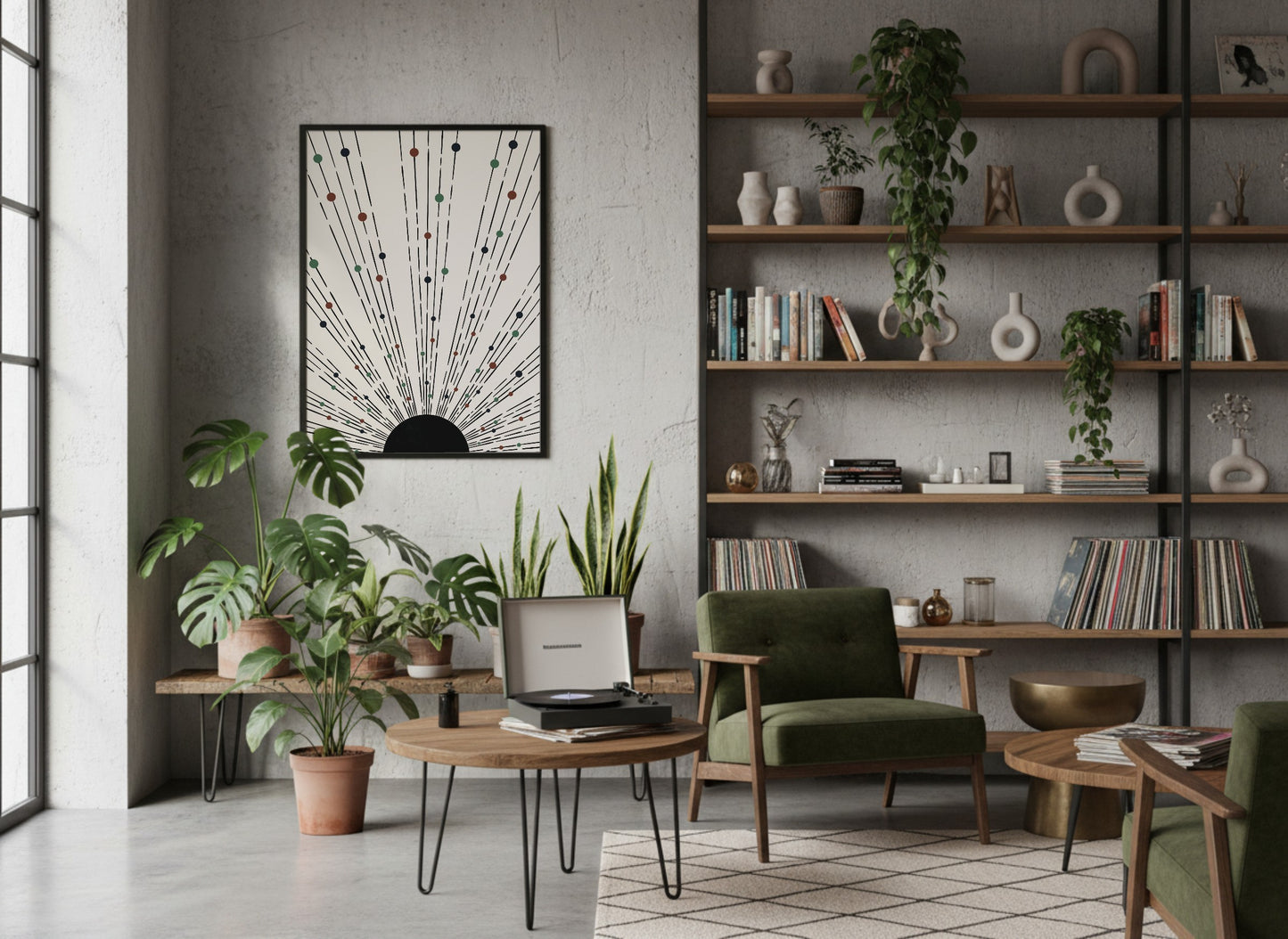 Beige Radiating Line Abstract Poster