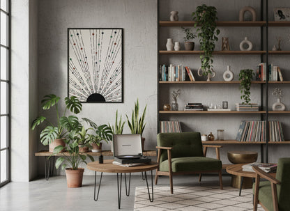 Beige Radiating Line Abstract Poster
