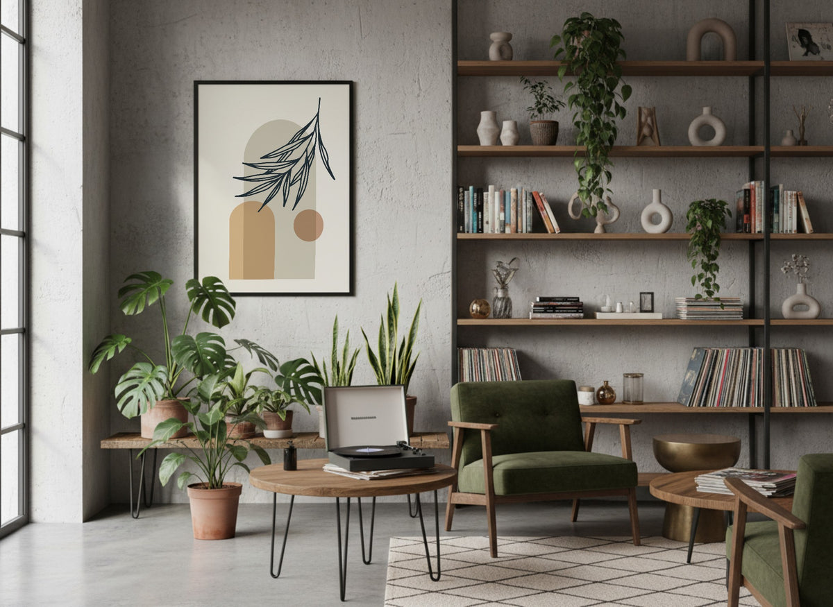 Blue Leaf Neutral Blocks Botanical Poster