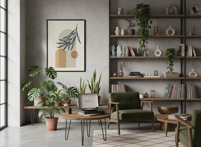 Blue Leaf Neutral Blocks Botanical Poster
