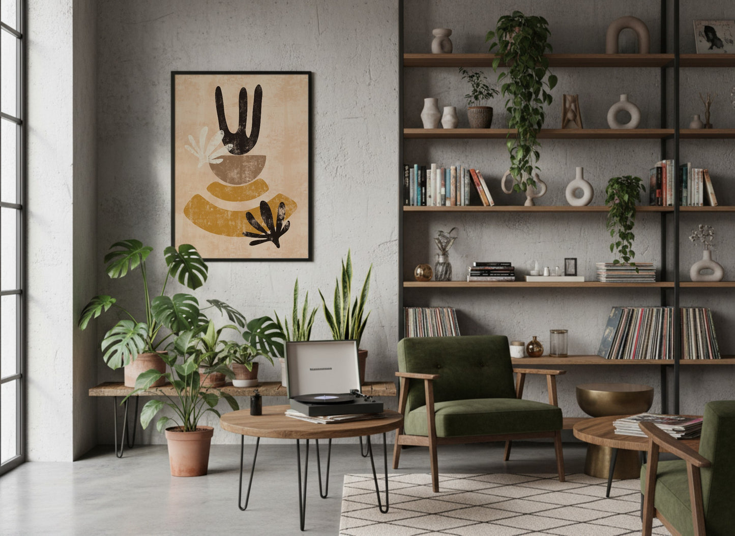 Ochre Black Neutral Linear Abstract Poster