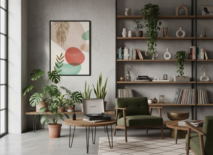 Coral Mint Botanical Collage Abstract Poster