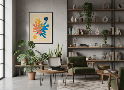 Orange Blue Botanical Shapes Poster