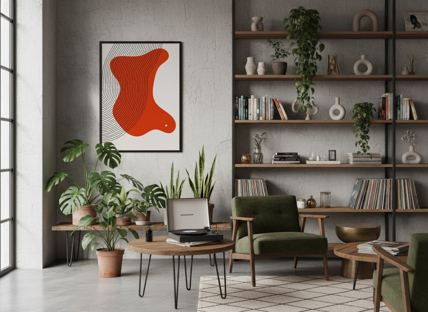Red Orange Flowing Shape Abstract Poster