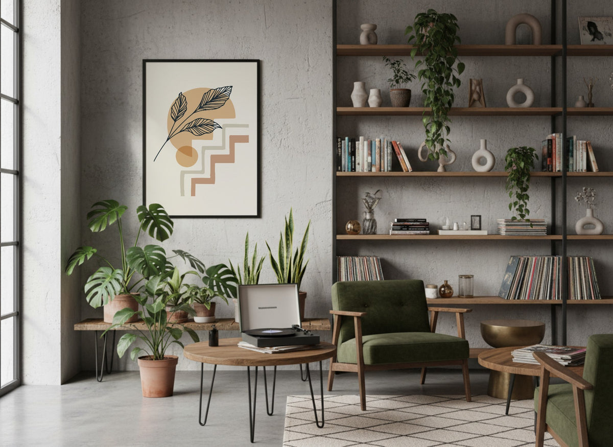 Green Leaf Terracotta Steps Abstract Poster