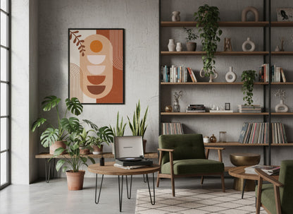Terracotta Beige Retro Botanical Geometry Poster