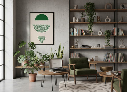 Green Split Sun Geometric Poster