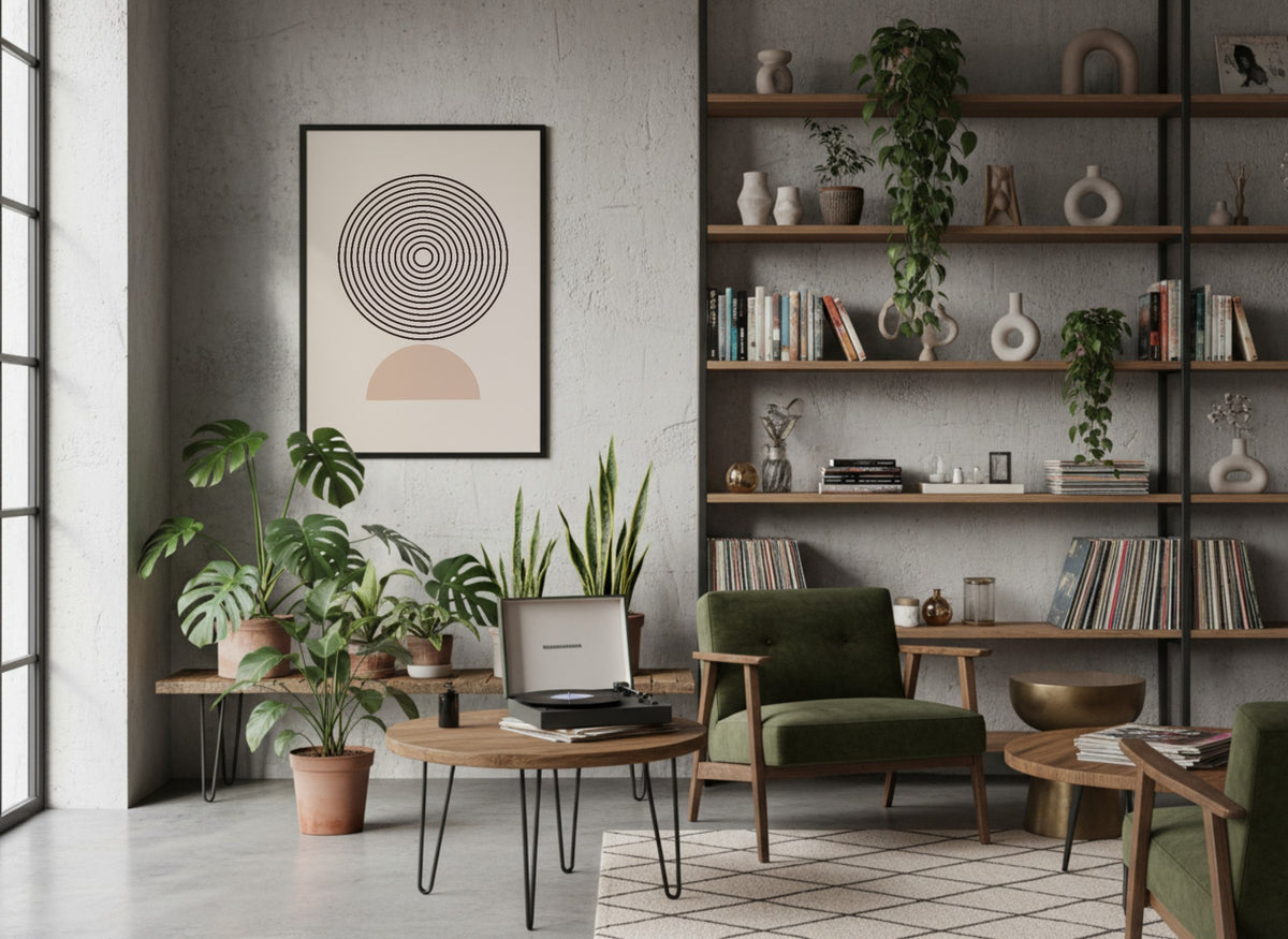 Grey Circular Fan Motif Poster
