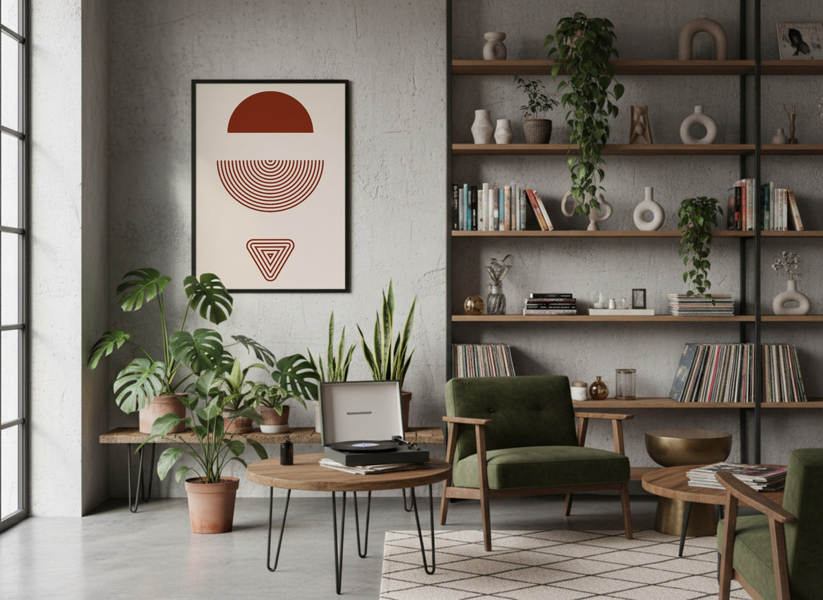 Terracotta Split Sun Geometric Poster