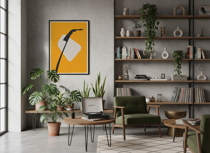 Mustard White Botanical Silhouette Abstract Poster