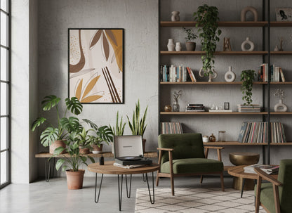Beige Ochre Linear Botanical Abstract Poster
