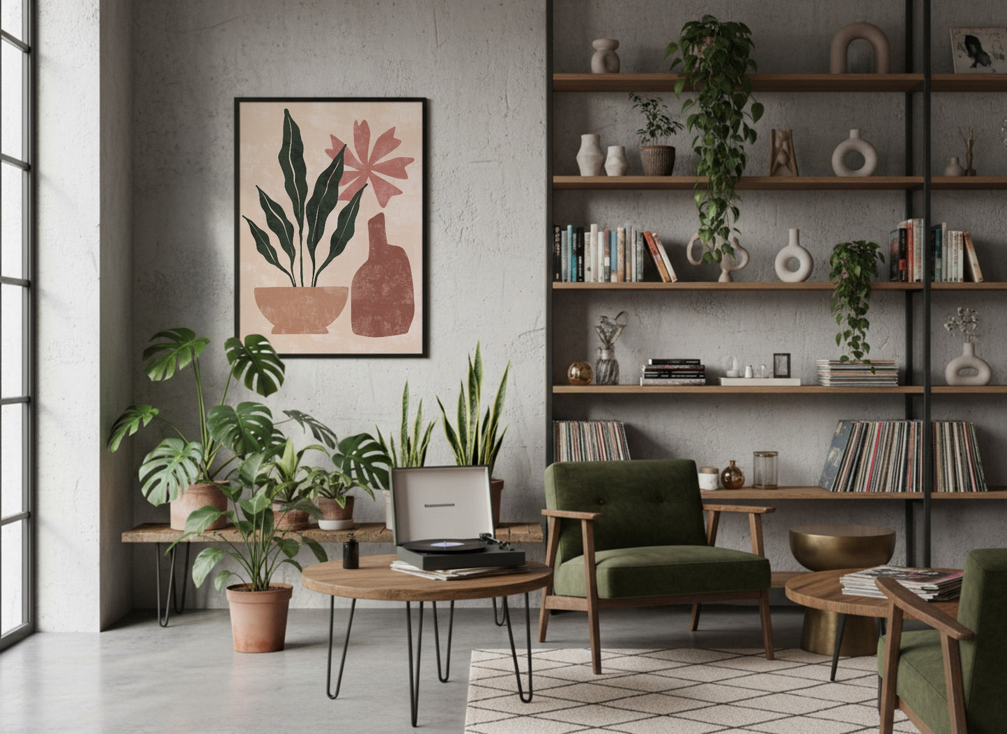 Green Coral Potted Leaves Abstract Poster